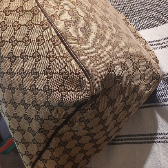 AUTHENTIC GUCCI WEB SHERRY LINE TOTE BAG GG CANVAS LEATHER - Picture 6 of 16